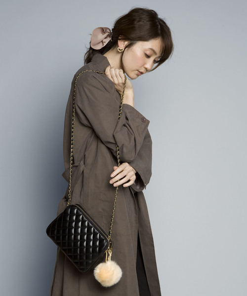 PLAIN CLOTHING（プレーンクロージング）の「スクエアダイヤ柄ステッチショルダーバッグ【PLAIN CLOTHING】（ショルダーバッグ・レディース・ベージュ/ブラック/ネイビー/グレー/ボルドー・FREE）」の16枚目の写真