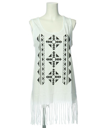 SLY LANG | ネイティブ柄フリンジタンク(タンクトップ)