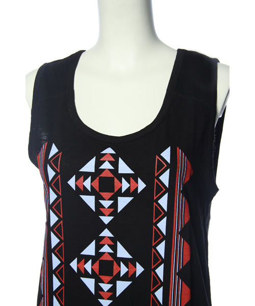 SLY LANG（スライラング）の「ネイティブ柄フリンジタンク（タンクトップ・レディース・オフホワイト/ブラック/ターコイズブルー・FREE）」の6枚目の写真