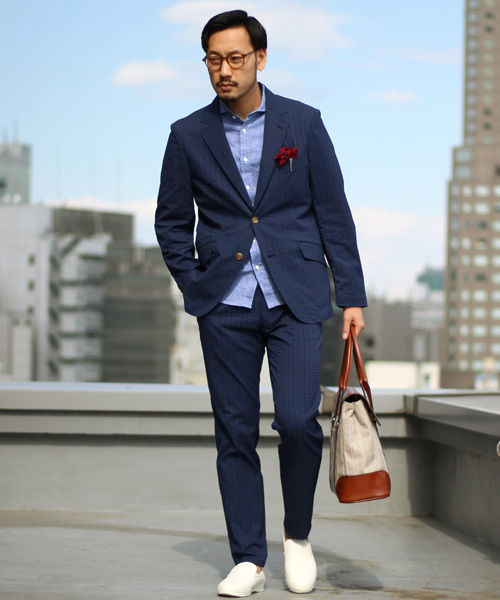 MEN'S BIGI(メンズビギ)の「サッカーストライプ ストレッチ イージーパンツ/COOL MAX(クールマックス)(その他パンツ・メンズ・グレー/ネイビー・S/M/L)」の2枚目の写真