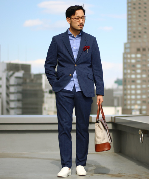MEN'S BIGI(メンズビギ)の「サッカーストライプ ストレッチ イージーパンツ/COOL MAX(クールマックス)(その他パンツ・メンズ・グレー/ネイビー・S/M/L)」の12枚目の写真