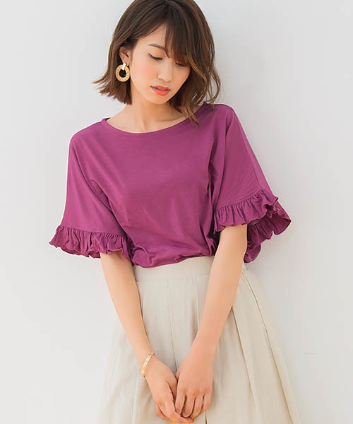 Pierrot（ピエロ）の「とろみ素材フリルTシャツ（Tシャツ/カットソー・レディース・オフホワイト/チャコールグレー/杢グレー/ブルー系その他2/ブルー系その他3/ベビーピンク/ブラウン/ホワイト系その他/ブラック/カーキ/ネイビー/イエロー/オレンジ系その他/ブルー系その他/ライトブルーグレー/ピンク/パープル系その他/ラベンダー/グリーン/オレンジ系その他2/ベージュ系その他/ブルー系その他4・M/L）」の17枚目の写真