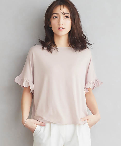 Pierrot（ピエロ）の「とろみ素材フリルTシャツ（Tシャツ/カットソー・レディース・オフホワイト/チャコールグレー/杢グレー/ブルー系その他2/ブルー系その他3/ベビーピンク/ブラウン/ホワイト系その他/ブラック/カーキ/ネイビー/イエロー/オレンジ系その他/ブルー系その他/ライトブルーグレー/ピンク/パープル系その他/ラベンダー/グリーン/オレンジ系その他2/ベージュ系その他/ブルー系その他4・M/L）」の20枚目の写真