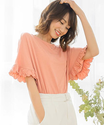 とろみ素材フリルTシャツ