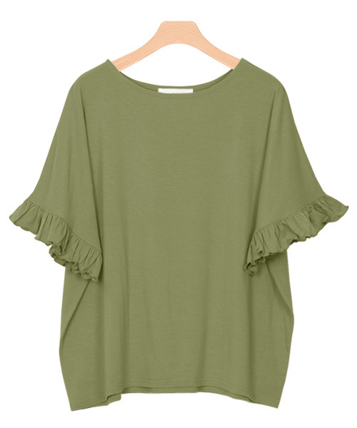 Pierrot（ピエロ）の「とろみ素材フリルTシャツ（Tシャツ/カットソー・レディース・オフホワイト/チャコールグレー/杢グレー/ブルー系その他2/ブルー系その他3/ベビーピンク/ブラウン/ホワイト系その他/ブラック/カーキ/ネイビー/イエロー/オレンジ系その他/ブルー系その他/ライトブルーグレー/ピンク/パープル系その他/ラベンダー/グリーン/オレンジ系その他2/ベージュ系その他/ブルー系その他4・M/L）」の9枚目の写真