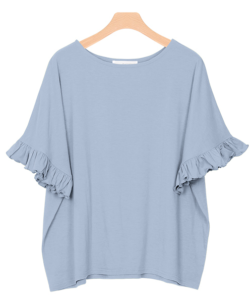 Pierrot（ピエロ）の「とろみ素材フリルTシャツ（Tシャツ/カットソー・レディース・オフホワイト/チャコールグレー/杢グレー/ブルー系その他2/ブルー系その他3/ベビーピンク/ブラウン/ホワイト系その他/ブラック/カーキ/ネイビー/イエロー/オレンジ系その他/ブルー系その他/ライトブルーグレー/ピンク/パープル系その他/ラベンダー/グリーン/オレンジ系その他2/ベージュ系その他/ブルー系その他4・M/L）」の6枚目の写真