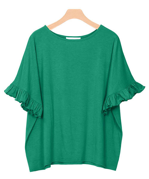 Pierrot（ピエロ）の「とろみ素材フリルTシャツ（Tシャツ/カットソー・レディース・オフホワイト/チャコールグレー/杢グレー/ブルー系その他2/ブルー系その他3/ベビーピンク/ブラウン/ホワイト系その他/ブラック/カーキ/ネイビー/イエロー/オレンジ系その他/ブルー系その他/ライトブルーグレー/ピンク/パープル系その他/ラベンダー/グリーン/オレンジ系その他2/ベージュ系その他/ブルー系その他4・M/L）」の10枚目の写真