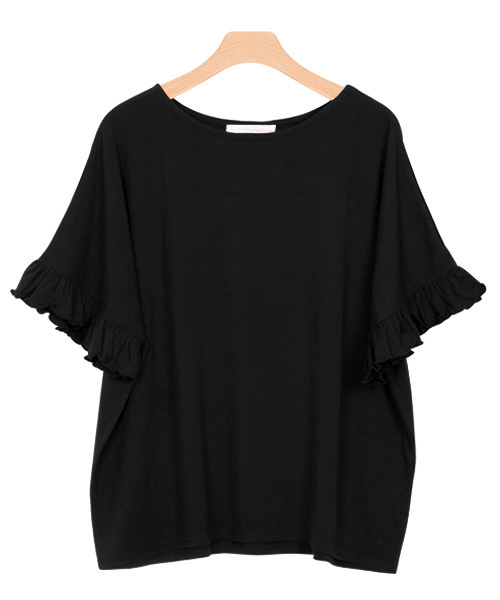 Pierrot（ピエロ）の「とろみ素材フリルTシャツ（Tシャツ/カットソー・レディース・オフホワイト/チャコールグレー/杢グレー/ブルー系その他2/ブルー系その他3/ベビーピンク/ブラウン/ホワイト系その他/ブラック/カーキ/ネイビー/イエロー/オレンジ系その他/ブルー系その他/ライトブルーグレー/ピンク/パープル系その他/ラベンダー/グリーン/オレンジ系その他2/ベージュ系その他/ブルー系その他4・M/L）」の4枚目の写真