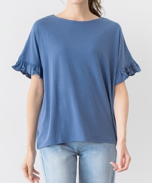 Pierrot（ピエロ）の「とろみ素材フリルTシャツ（Tシャツ/カットソー・レディース・オフホワイト/チャコールグレー/杢グレー/ブルー系その他2/ブルー系その他3/ベビーピンク/ブラウン/ホワイト系その他/ブラック/カーキ/ネイビー/イエロー/オレンジ系その他/ブルー系その他/ライトブルーグレー/ピンク/パープル系その他/ラベンダー/グリーン/オレンジ系その他2/ベージュ系その他/ブルー系その他4・M/L）」の15枚目の写真