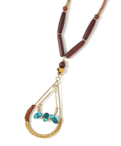 チャイハネ（チャイハネ）の「【チャイハネ】ドロップビーズロングネックレス（ネックレス・レディース・ブラウン/ピンク/ブルー・FREE）」の2枚目の写真