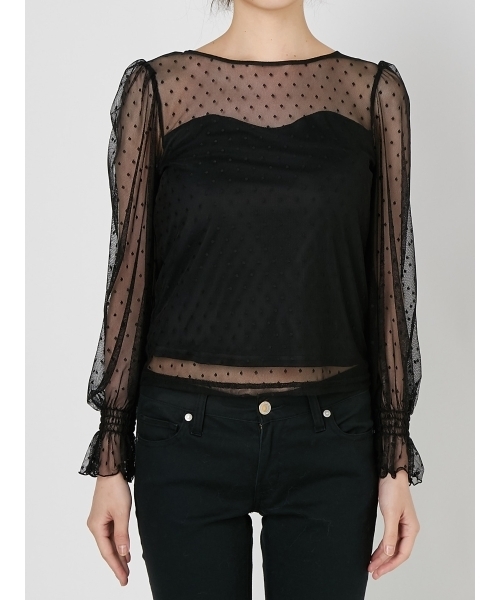 dazzlin（ダズリン）の「ドットチュールブラウス（シャツ/ブラウス・レディース・オフホワイト/ブラック・FREE）」の13枚目の写真