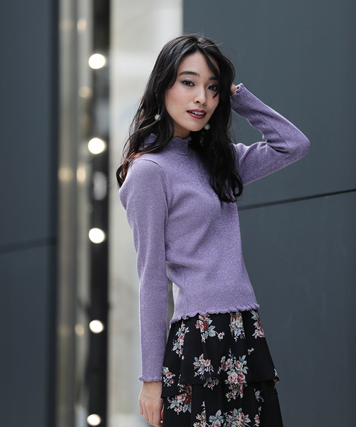 WEGO（ウィゴー）の「WEGO/フリルネックラメニット（ニット/セーター・レディース・パープル/ライトグレー/ブラック/ライトピンク/オフホワイト/ターコイズブルー・FREE）」の21枚目の写真