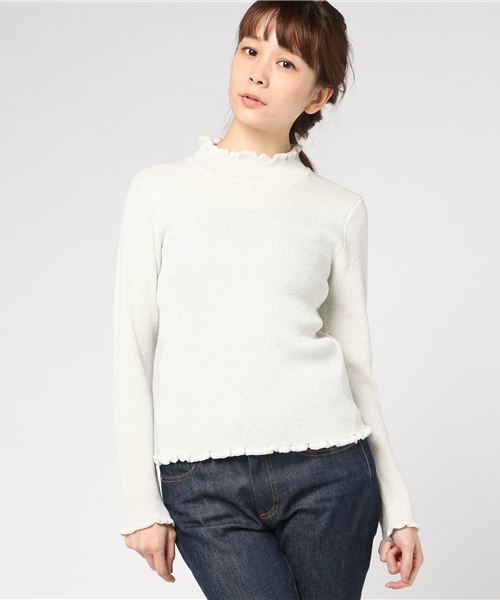 WEGO（ウィゴー）の「WEGO/フリルネックラメニット（ニット/セーター・レディース・パープル/ライトグレー/ブラック/ライトピンク/オフホワイト/ターコイズブルー・FREE）」の17枚目の写真