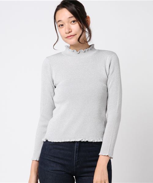 WEGO（ウィゴー）の「WEGO/フリルネックラメニット（ニット/セーター・レディース・パープル/ライトグレー/ブラック/ライトピンク/オフホワイト/ターコイズブルー・FREE）」の15枚目の写真