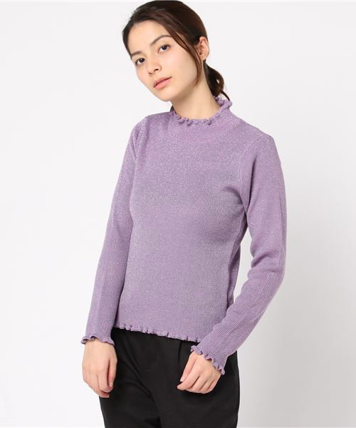 WEGO（ウィゴー）の「WEGO/フリルネックラメニット（ニット/セーター・レディース・パープル/ライトグレー/ブラック/ライトピンク/オフホワイト/ターコイズブルー・FREE）」の14枚目の写真