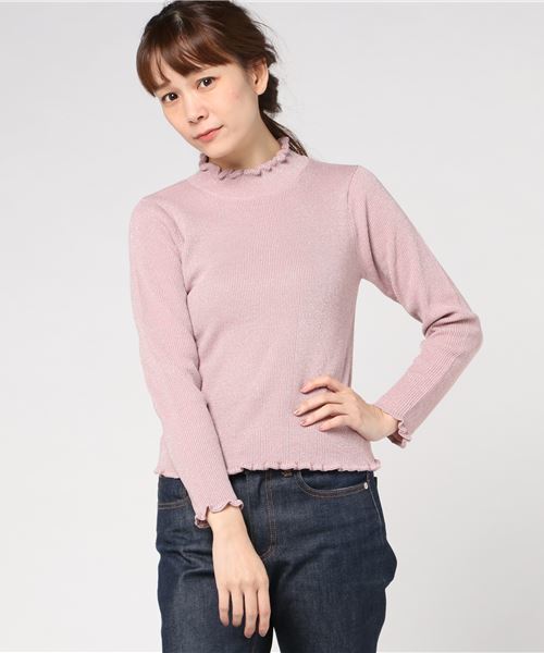 WEGO（ウィゴー）の「WEGO/フリルネックラメニット（ニット/セーター・レディース・パープル/ライトグレー/ブラック/ライトピンク/オフホワイト/ターコイズブルー・FREE）」の13枚目の写真