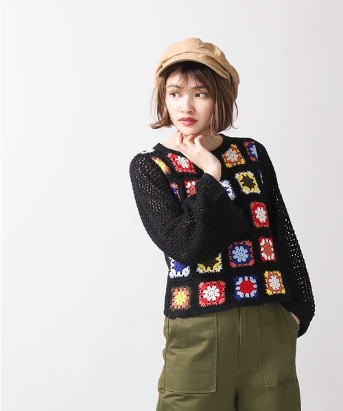 WEGO（ウィゴー）の「WEGO/マルチカラークロシェニット（ニット/セーター・レディース・ブラック・FREE）」の3枚目の写真