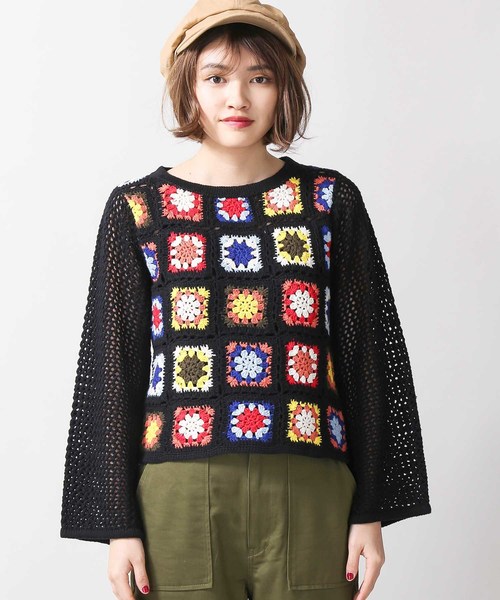 WEGO（ウィゴー）の「WEGO/マルチカラークロシェニット（ニット/セーター・レディース・ブラック・FREE）」の4枚目の写真