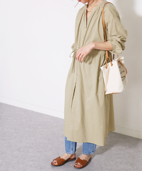 reca（レカ）の「ガウンシャツワンピース（シャツワンピース・レディース・ベージュ/ネイビー/アイボリー/カーキ/イエロー系その他・M）」の10枚目の写真