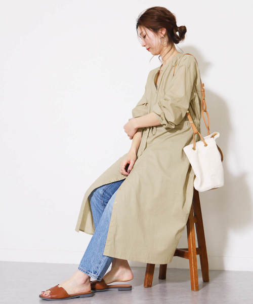 reca（レカ）の「ガウンシャツワンピース（シャツワンピース・レディース・ベージュ/ネイビー/アイボリー/カーキ/イエロー系その他・M）」の12枚目の写真