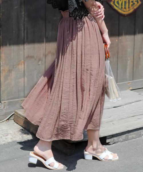 clear(クリア)の「スラブギャザーロングスカート(スカート・レディース・ベージュ/パープル/ネイビー/ピンク/グリーン/ブラック/オリーブ/ワインレッド・F)」の3枚目の写真