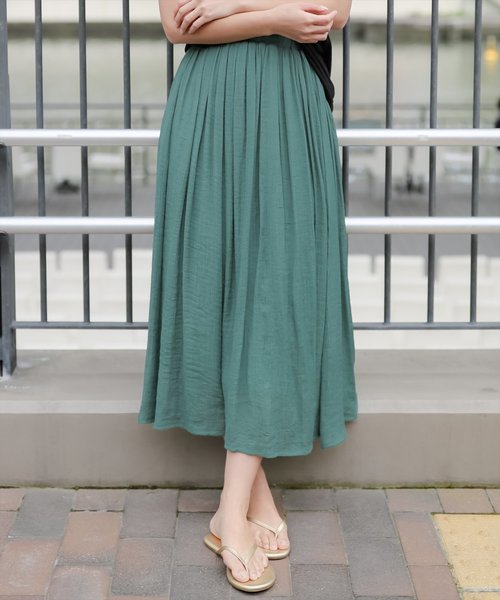 clear(クリア)の「スラブギャザーロングスカート(スカート・レディース・ベージュ/パープル/ネイビー/ピンク/グリーン/ブラック/オリーブ/ワインレッド・F)」の5枚目の写真