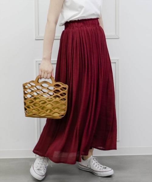 clear(クリア)の「スラブギャザーロングスカート(スカート・レディース・ベージュ/パープル/ネイビー/ピンク/グリーン/ブラック/オリーブ/ワインレッド・F)」の8枚目の写真