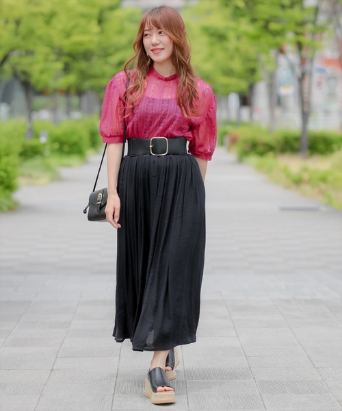 clear(クリア)の「スラブギャザーロングスカート(スカート・レディース・ベージュ/パープル/ネイビー/ピンク/グリーン/ブラック/オリーブ/ワインレッド・F)」の17枚目の写真