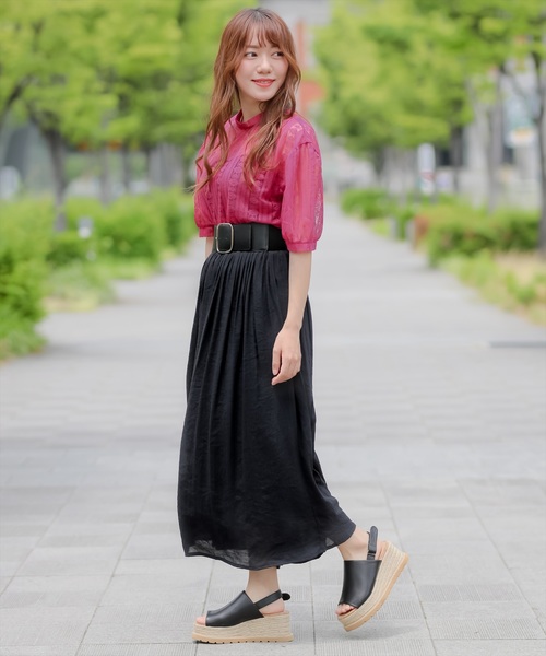 clear(クリア)の「スラブギャザーロングスカート(スカート・レディース・ベージュ/パープル/ネイビー/ピンク/グリーン/ブラック/オリーブ/ワインレッド・F)」の16枚目の写真