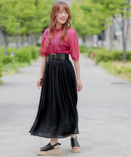 clear(クリア)の「スラブギャザーロングスカート(スカート・レディース・ベージュ/パープル/ネイビー/ピンク/グリーン/ブラック/オリーブ/ワインレッド・F)」の22枚目の写真