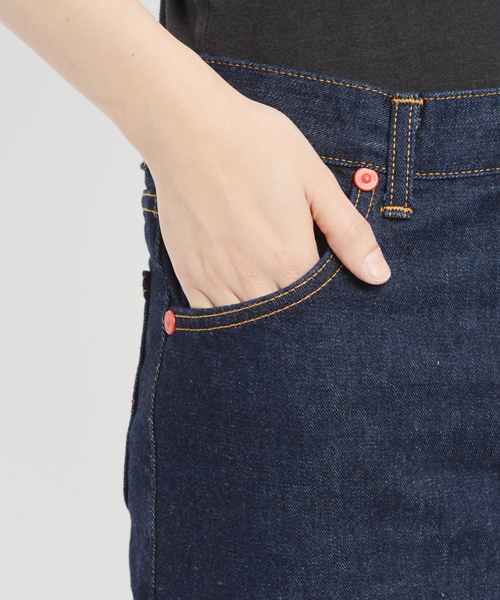 X-girl(エックスガール)の「X-girl×LEE SOPHIE JEAN SKIRT(デニムスカート・レディース・インディゴブルー・26inch/27inch/25inch/24inch)」の3枚目の写真