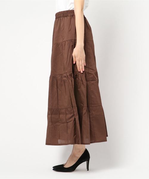 CHARM BERRY TIC（チャームベリーチック）の「コットン　ティアードロングスカート（スカート・レディース・テラコッタ/ブラウン/ブラック/ベージュ/ホワイト・LL/M/L）」の6枚目の写真