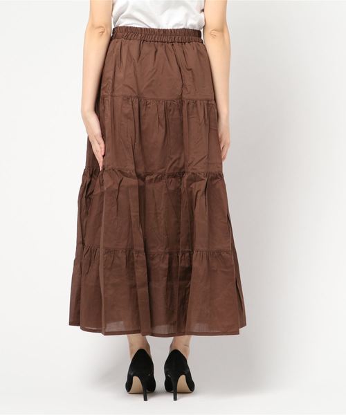 CHARM BERRY TIC（チャームベリーチック）の「コットン　ティアードロングスカート（スカート・レディース・テラコッタ/ブラウン/ブラック/ベージュ/ホワイト・LL/M/L）」の7枚目の写真