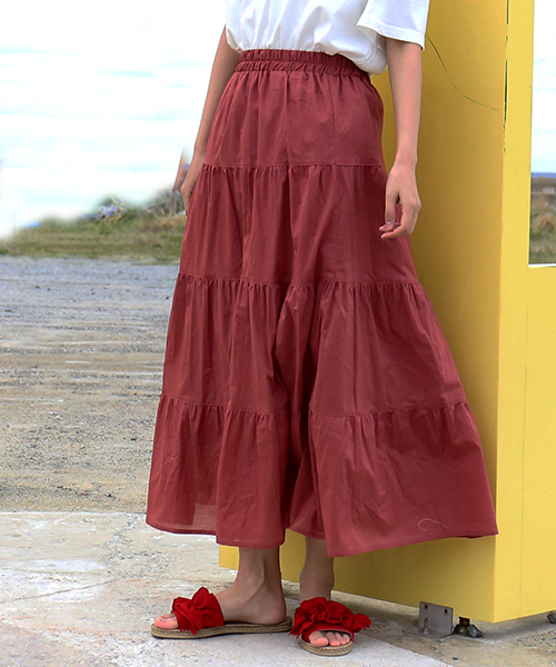 CHARM BERRY TIC（チャームベリーチック）の「コットン　ティアードロングスカート（スカート・レディース・テラコッタ/ブラウン/ブラック/ベージュ/ホワイト・LL/M/L）」の10枚目の写真