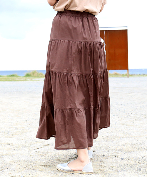 CHARM BERRY TIC（チャームベリーチック）の「コットン　ティアードロングスカート（スカート・レディース・テラコッタ/ブラウン/ブラック/ベージュ/ホワイト・LL/M/L）」の15枚目の写真