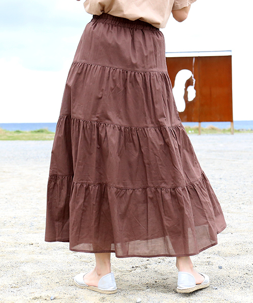 CHARM BERRY TIC（チャームベリーチック）の「コットン　ティアードロングスカート（スカート・レディース・テラコッタ/ブラウン/ブラック/ベージュ/ホワイト・LL/M/L）」の16枚目の写真