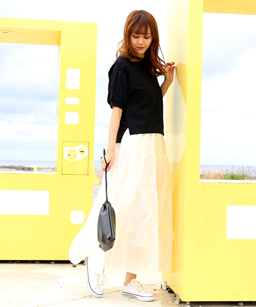 CHARM BERRY TIC（チャームベリーチック）の「コットン　ティアードロングスカート（スカート・レディース・テラコッタ/ブラウン/ブラック/ベージュ/ホワイト・LL/M/L）」の17枚目の写真