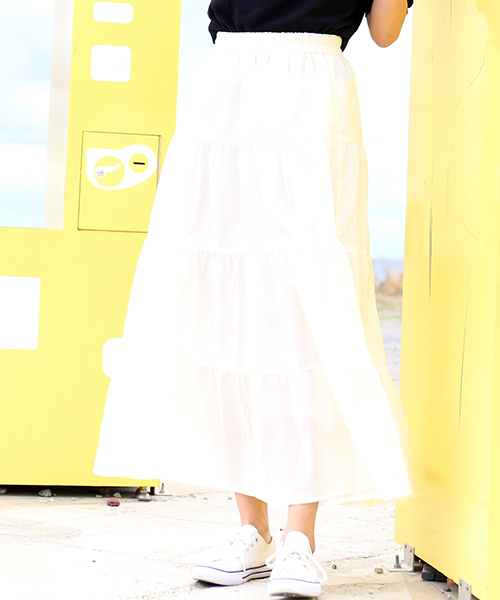 CHARM BERRY TIC（チャームベリーチック）の「コットン　ティアードロングスカート（スカート・レディース・テラコッタ/ブラウン/ブラック/ベージュ/ホワイト・LL/M/L）」の18枚目の写真