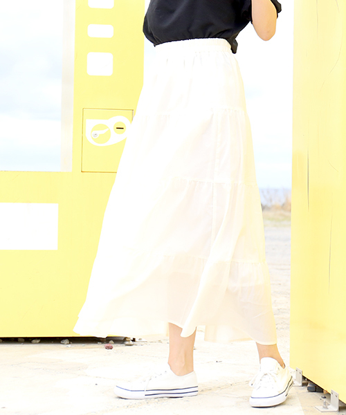 CHARM BERRY TIC（チャームベリーチック）の「コットン　ティアードロングスカート（スカート・レディース・テラコッタ/ブラウン/ブラック/ベージュ/ホワイト・LL/M/L）」の19枚目の写真