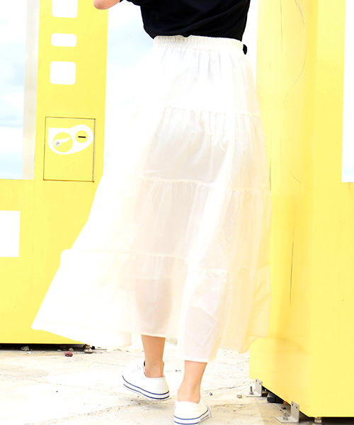 CHARM BERRY TIC（チャームベリーチック）の「コットン　ティアードロングスカート（スカート・レディース・テラコッタ/ブラウン/ブラック/ベージュ/ホワイト・LL/M/L）」の20枚目の写真