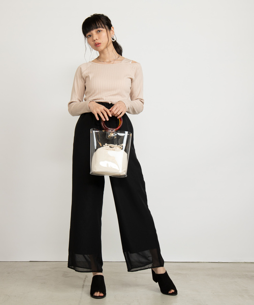 WEGO（ウィゴー）の「WEGO/シアーパターンワイドパンツ（スラックス・レディース・ドット/ダークオレンジ/ブラック・FREE）」の7枚目の写真