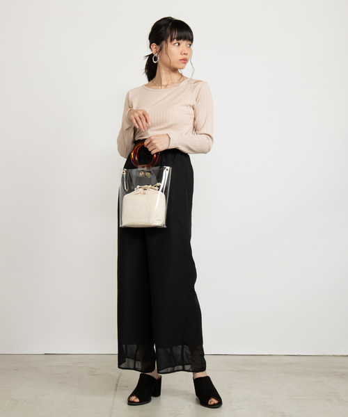 WEGO（ウィゴー）の「WEGO/シアーパターンワイドパンツ（スラックス・レディース・ドット/ダークオレンジ/ブラック・FREE）」の11枚目の写真