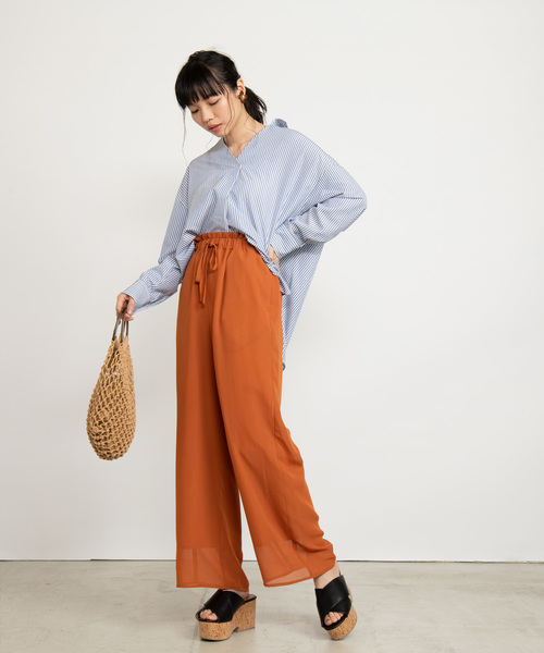 WEGO（ウィゴー）の「WEGO/シアーパターンワイドパンツ（スラックス・レディース・ドット/ダークオレンジ/ブラック・FREE）」の21枚目の写真