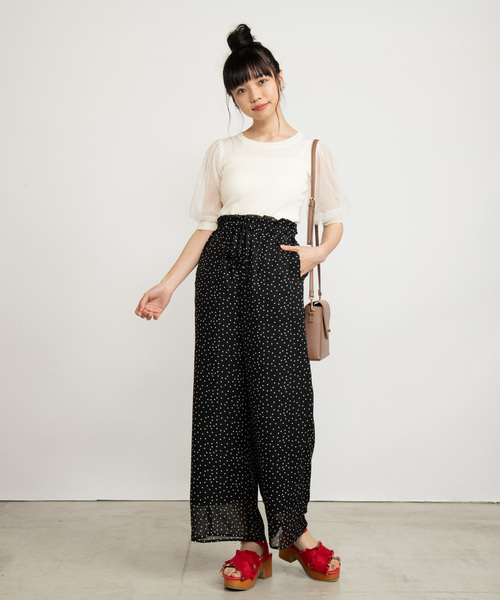 WEGO（ウィゴー）の「WEGO/シアーパターンワイドパンツ（スラックス・レディース・ドット/ダークオレンジ/ブラック・FREE）」の16枚目の写真