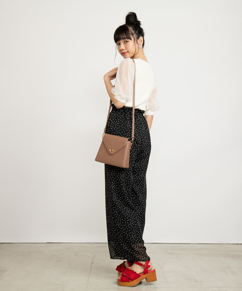 WEGO（ウィゴー）の「WEGO/シアーパターンワイドパンツ（スラックス・レディース・ドット/ダークオレンジ/ブラック・FREE）」の12枚目の写真