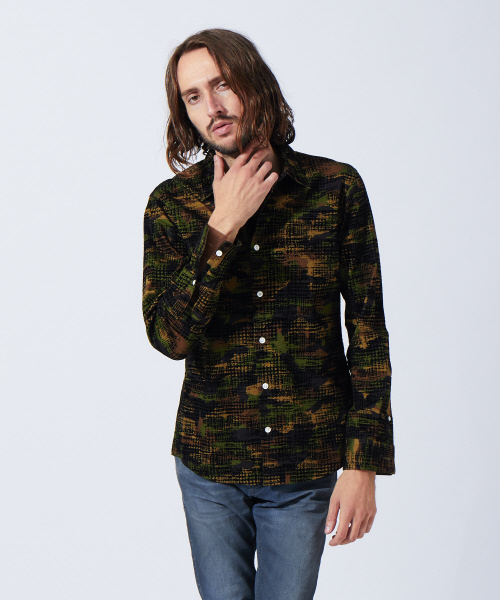 5351 POUR LES HOMMES(ゴーサンゴーイチプールオム)の「フロッキーチェックシャツ(シャツ/ブラウス・メンズ・カーキ/ブラック系その他・44/46/48/50)」の2枚目の写真