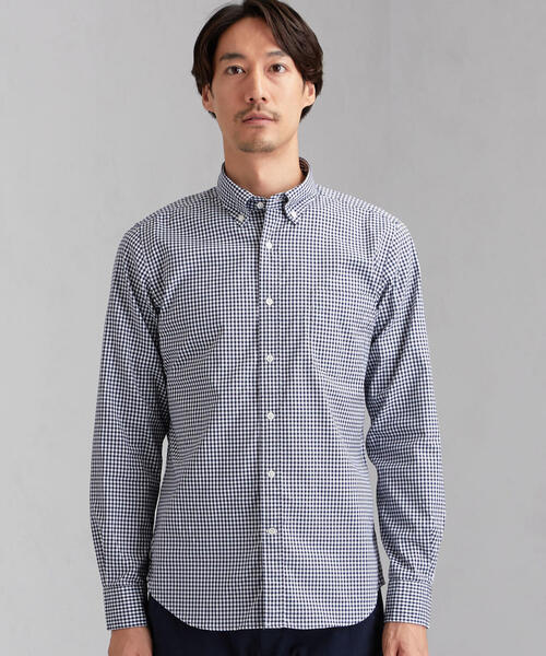 green label relaxing（グリーンレーベルリラクシング）の「NM C/C ストレッチ ギンガム ボタンダウンシャツ＜機能性 / 抗菌・ストレッチ＞＃（シャツ/ブラウス・メンズ・ダークブラウン/ネイビー・X-SMALL/SMALL/MEDIUM/LARGE/X-LARGE）」の3枚目の写真
