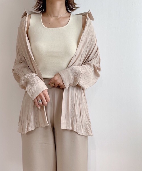 CLEA（クレア）の「デイリー スクエアネック ニットタンク（タンクトップ・レディース・アイボリー/ベージュ/ブラック/サックスブルー/ブラウン/ホワイト・FREE）」の8枚目の写真