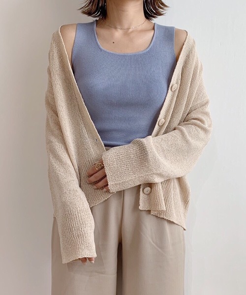 CLEA（クレア）の「デイリー スクエアネック ニットタンク（タンクトップ・レディース・アイボリー/ベージュ/ブラック/サックスブルー/ブラウン/ホワイト・FREE）」の14枚目の写真