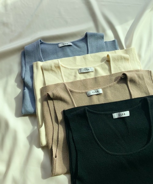 CLEA（クレア）の「デイリー スクエアネック ニットタンク（タンクトップ・レディース・アイボリー/ベージュ/ブラック/サックスブルー/ブラウン/ホワイト・FREE）」の15枚目の写真